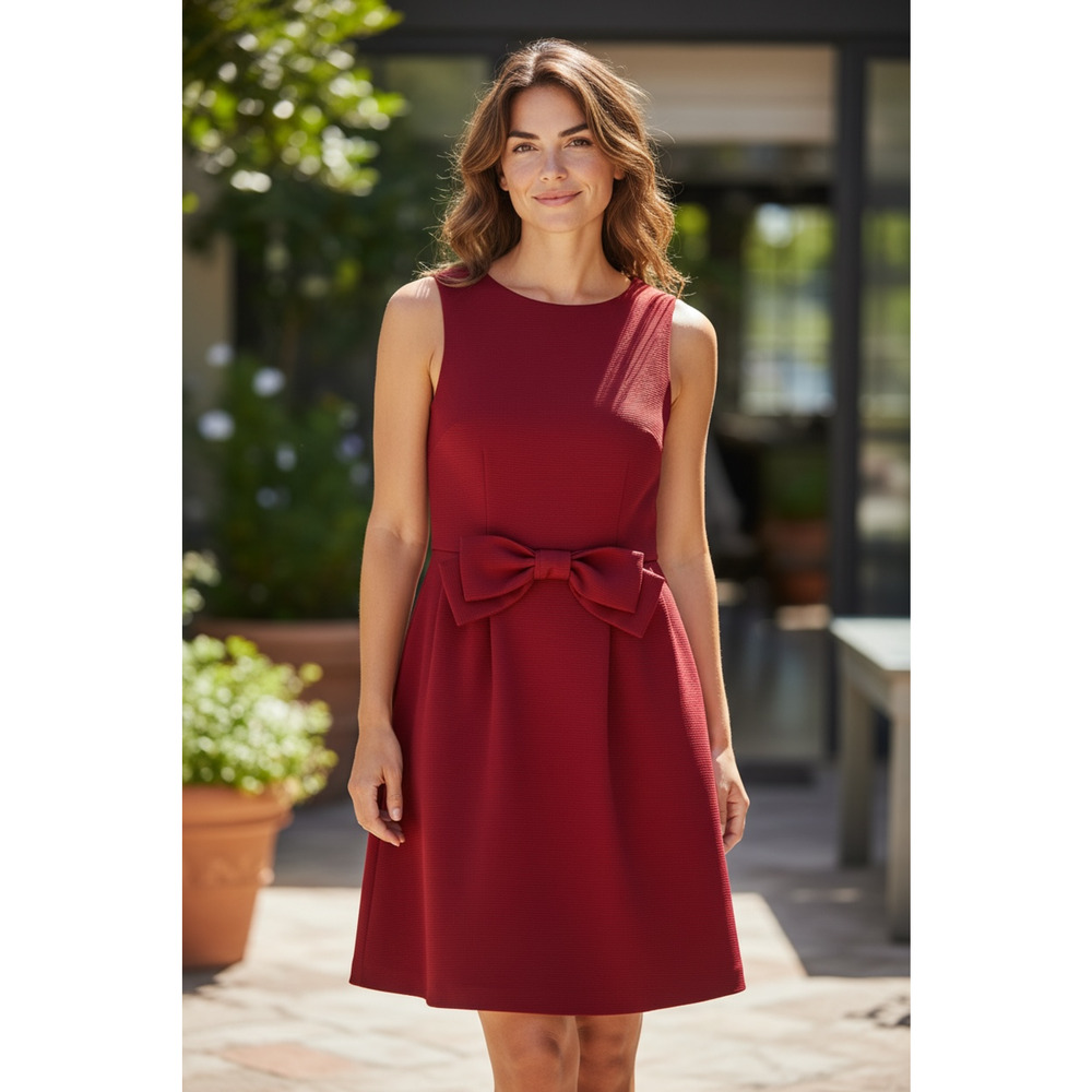 TAHARI ARTHUR S LEVINE‎ Womens Dress 4P Petite Cherry Red Sleeveless Bow Front